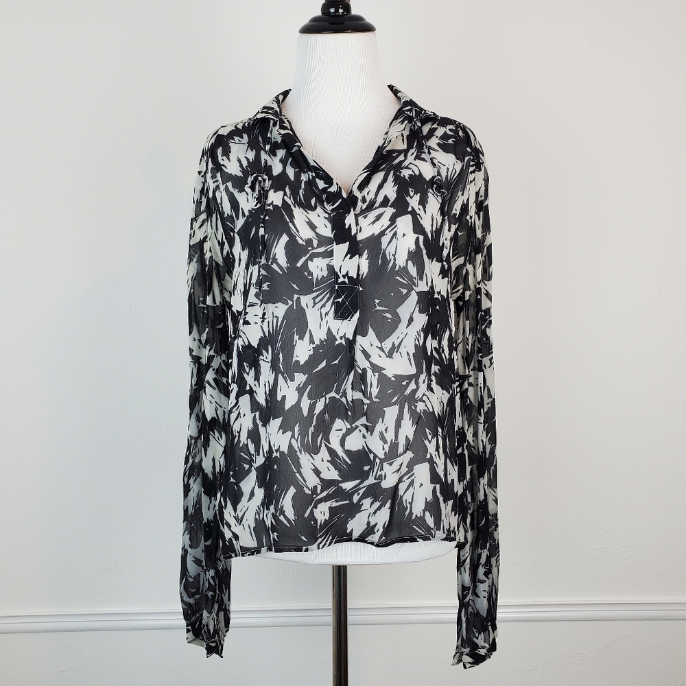 Patrizia Pepe Firenze Top Sheer Abstract Graphic Print Modern Black Designer